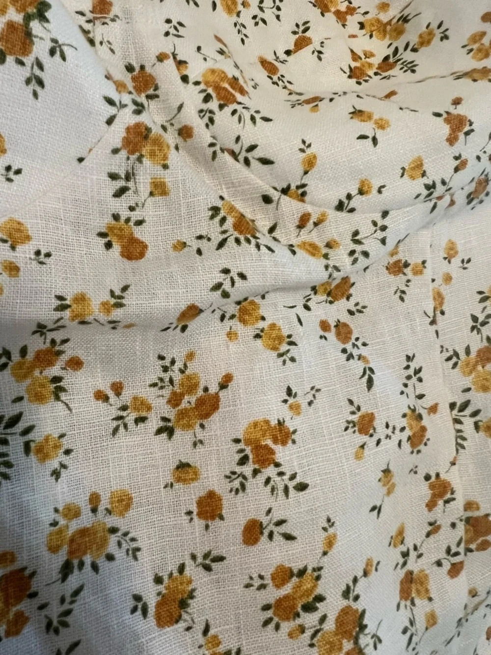 Reformation Andra linen top in orange/yellow floral print, size 6